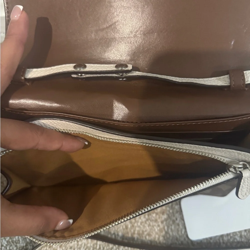 Coach Cream & Brown Crossbody Wallet with Character Print